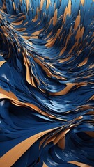 Poster - Mesmerizing dance of blue, gold unfolds, as intricate patterns weave through space, creating abstract masterpiece that captivates senses. Deep, rich blues reminiscent of oceans depths.