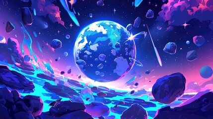 Canvas Print - behold the mesmerizing sight of earth as seen from an alien planet set against a neon space backdrop