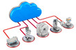 Server communication with medical apparatus. Computer cloud with medical equipment. 3D rendering isolated on transparent background