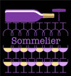 A sommelier, or wine steward and wine expert is the theme of this 3-d illustration. Wine glasses, stemware, bottle and corkscrew are seen with red and white wine in an abstract wine logo.