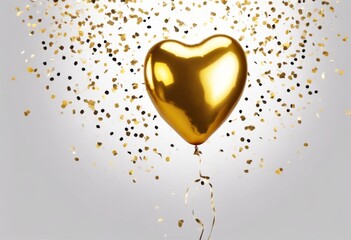 Wall Mural - 'transparent background golden balloon love isolated shaped heart confetti nubes gold chrome shape ballon glossy design party decoration helium air birthday happy gift c'