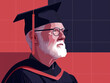 Vector illustration of a professor in academic robes with a graduation cap and glasses.