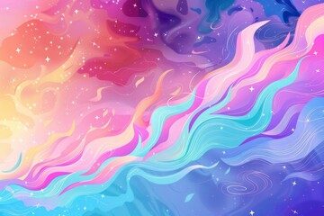 Colorful magical flame illustration with swirls and stars against a pink, purple and blue background in the style of a cartoon Generative AI