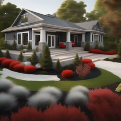 Contemporary Red and Grey Modern House Illustration 