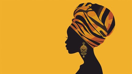 Vector Portrait beautiful African woman in traditional turban, Kente head wrap, dashiki printing, black afro women vector silhouette Africa batik, ethnic zebra decoration cloth, hairstyle concept logo