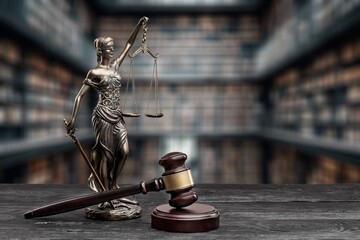 Poster - Judge wooden gavel, on an office desk