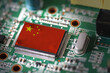 Flag of China on a processor, CPU Central processing Unit