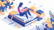 People learn language education concept isometric v