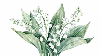 Wall Mural - delicate watercolor spring lilies of the valley bouquet floral wedding invitation handdrawn illustration