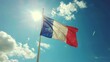 dynamic french flag billowing in the breeze patriotic 3d illustration on sky background