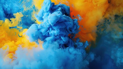 Wall Mural - Blue color explotion with a mixture of yellow.

