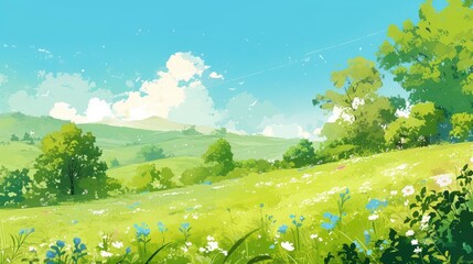 Wall Mural - Illustration of a lush green backdrop depicting a beautiful summer landscape