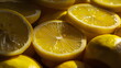 Juicy shot of sliced lemons, close-up, moderate daylight
