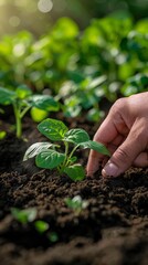 Wall Mural - Hand Reaching for Plant in Dirt