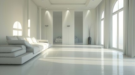 Wall Mural - Minimalist house interior design of living room with single couch. AI generated image