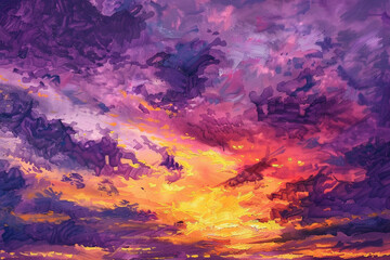 Wall Mural - Vibrant sunset painting the sky with hues of purple and gold