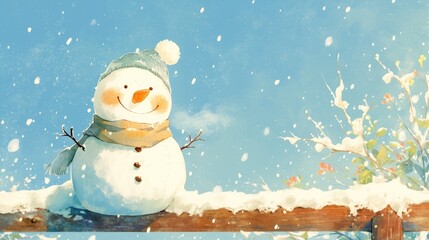 Poster - Illustration of a snowman in a 2d format