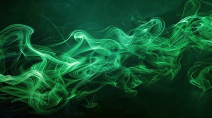 Wall Mural - Illustration green smoke color on dark background. AI generated image