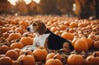 'beagle pumpkin halloween dog agriculture autumn head animal attentive beautiful brown cute doggy domestic front indoor looking mammal pet puppy purebred snout white background bright colourful crop'