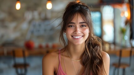 Wall Mural - Woman With Long Hair Smiling at Camera