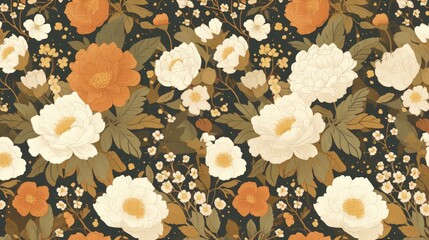 Wall Mural - a delightful floral pattern creating a mesmerizing backdrop of endless blooming flowers in 2d format