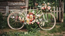 Visualize A Charming Bicycle Decorated With An Abundance Of Colorful Flowers, Perhaps Trailing Behind A "Just Married" Sign Or A String Of Tin Cans.