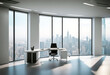 'illustration 3d view skyline window panoramic front wall white blank office large company business lobby copy space empty modern corridor daylight design loft real entrance hotel enterprise'