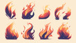 Realistic high detailed vector fire flames set. 2d
