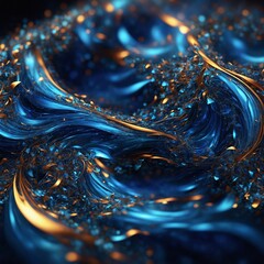Poster - Mesmerizing dance of deep blue, golden hues unfolds, capturing essence of enigmatic energy. Waves of vibrant colors intertwine, creating visual symphony that evokes sense of mystery, wonder.