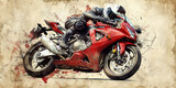 Fototapeta  - 
A racer on a motorcycle rides at high speed on a blurred background. Concept: competitions and track riding