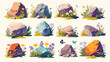 Rocks and stones with grass flowers and butterfly c