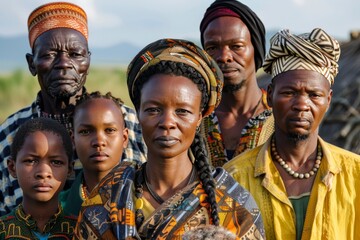 Multigenerational cast of african people displaying wide range of age groups for stock photo