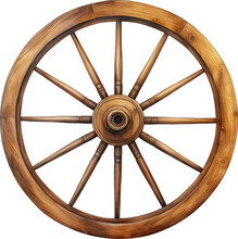 Watercolor Illustration Of A Wooden Wheel Isolated.