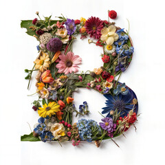 Wall Mural - Letter B made of various flowers and leaves, isolated on white background