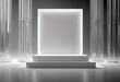 'White background block clear glass stone podium light theme. 3D illustration rendering.'