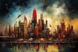 Fototapeta Fototapeta Nowy Jork - Nowy Jork Manhattan kolorowy akrylowy obraz Generative AI	