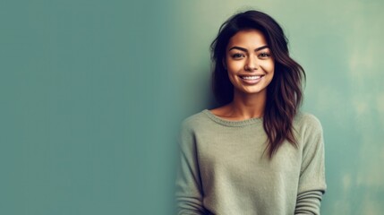 Canvas Print - Woman Standing in Front of Blue Wall