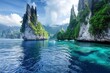The best nature in the Papua Pacific breeding area, jutting out into the sea, coral cliffs, formed by nature, the color is white, decorating the coast of the island - generative ai