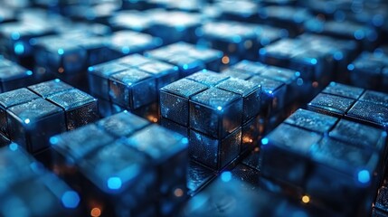 Poster - Illuminated Blue Cubes in Group