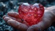 The worker gazes at his palm holding a jar crammed with diamonds and a vibrant red heartshaped gem unearthed from the mines, Generated by AI