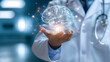 © SU CrossCutting Film - Doctor holding a Medical technology hologram of Digital Brain. Technology in medicine. Medical technology hologram concept