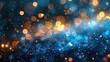 Lights on blue bokeh background, Shimmering blur spot lights on abstract background
