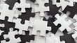 Scattered jigsaw puzzle pieces, symbolize a challenge solved through teamwork and connection