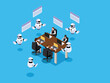 Business people having a meeting with robots as assistants