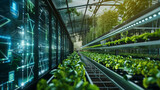 Fototapeta Tulipany - Agriculture futuristic organic farm. High technology smart Sustainable farming technology and food innovation.. AI Generated