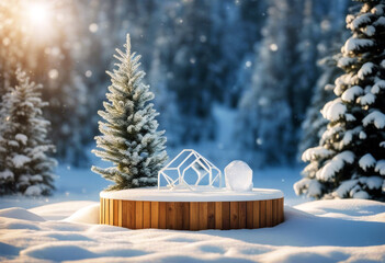 Wall Mural - 'product warming promotion snow outdoor cold splay podium activities nature ice Round empty geometric theme winter Seasonal background frost poduim dais'