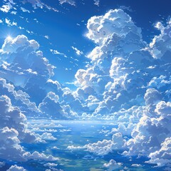 Wall Mural - scenery sky, anime style background illustration