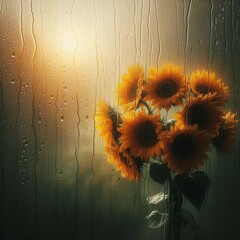 Wall Mural - Sunflower and Rain