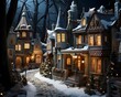 Christmas village in the snow. Christmas and New Year holiday concept.