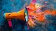 Vibrant megaphone art conveying colorful dynamic communication for social change and creativity. Concept Social Activism, Colorful Art, Megaphone Symbolism, Vibrant Communication, Creative Expression